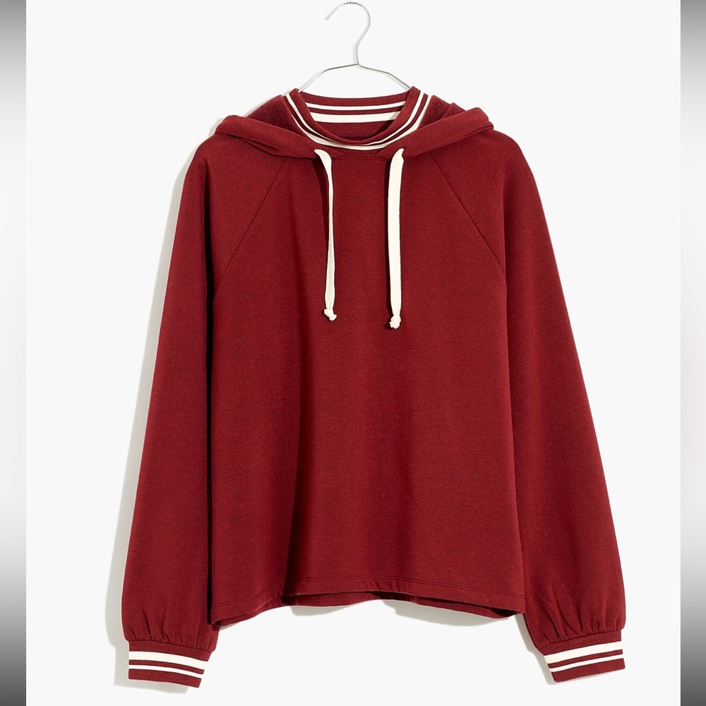 Madewell- MWL Superbrushed Easygoing Hoodie Sweatshirt: Striped-Trim Edition